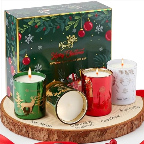 Majestic Zen Christmas Candles Gift Set for Home Decor - Scented Candles with Cedarwood, Sugar Vanilla & Tree Needle - Chr...