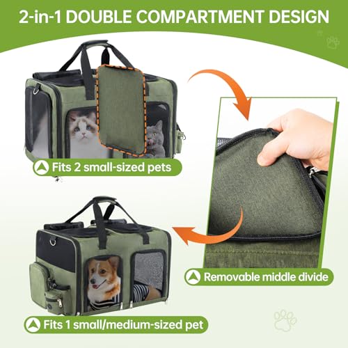 TOYSBOOM Cat Carrier for 2 Cats - Double Pet Carrier Extra Large, Dual Cabin Multi Cat Travel Carrier with Removable Divid...