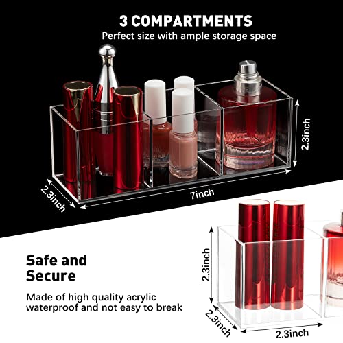Epakh 2 Pieces Acrylic Cube Organizer 3 Compartments Clear Acrylic Pencil Holder Makeup Brush Drawer Organizer for Desk, O...