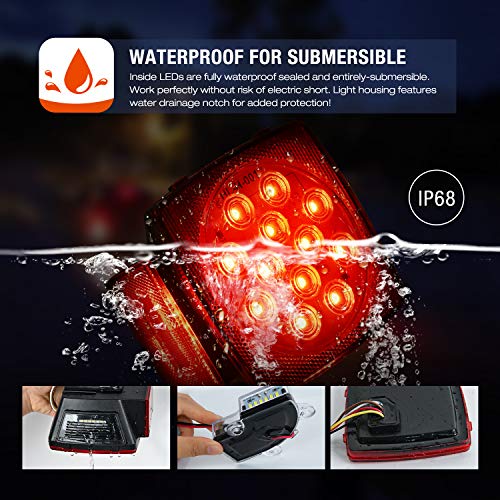 Nilight 2PCS Square LED Trailer Light Kit Low Profile Submersible IP68 Stop Turn Tail Side Marker License Lamps for 12V Ut...