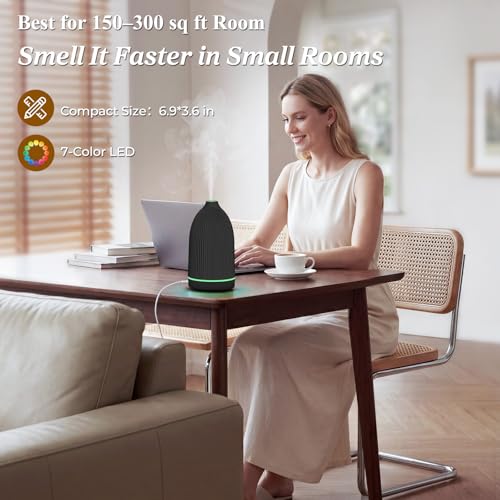URPOWER 100ML Essential Oil Diffuser Ultrasonic Cool Mist Humidifier with 7 LED Lights, Timer & Auto-Off Quiet Aromatherap...