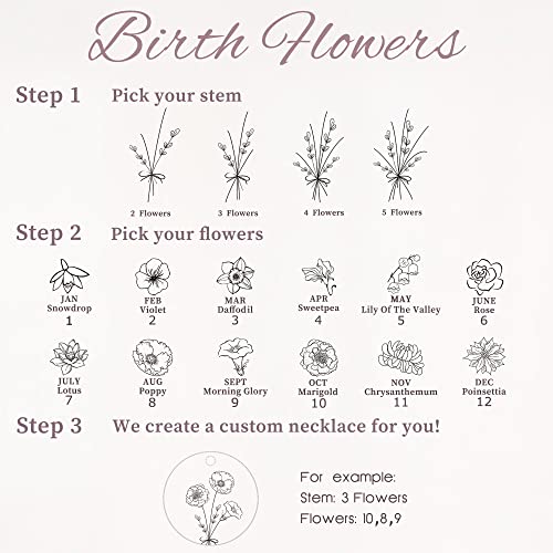 Anavia -Build Your Own Bouquet- Birthmonth Flowers Necklace, Personalized Engraved Floral Coin Necklace, Customized Birthd...