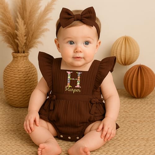 NAZENTI Personalized Baby Girl Romper, Ruffle Outfits Infant Girl, Custom Newborn Embroidered Clothes, Daughter Gift Birthday