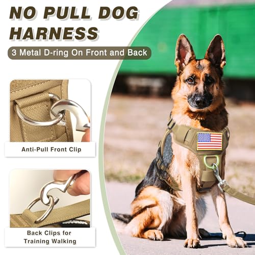 MOOGROU Service Dog Vest and Leash Set,Heavy Duty Tactical Dog Harness with Metal Buckles for Large Dogs,Adjustable No-Pul...