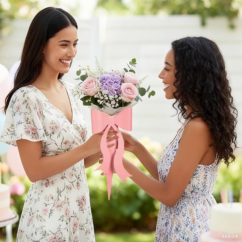 Lerheedi 24 Pcs Flower Bouquet Holder Mother's Day Single Rose Bow Theme Bags DIY Flower Wrapping Paper for Wedding Valent...