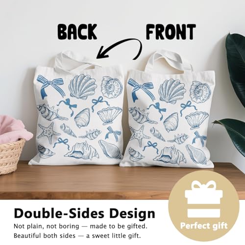 LIANGW Summer Beach Canvas Tote Bag Aesthetic for Women, Reusable Coastal Sea Turtle Grocery Bags Shopping Bags