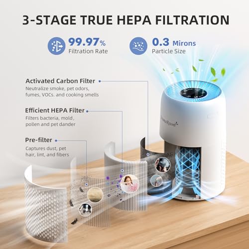 AromaRoom Air Purifiers for Bedroom with True HEPA13 Filters 3-in-1, Pet Air Purifier with Aroma Pad for Wildfires Smoke P...