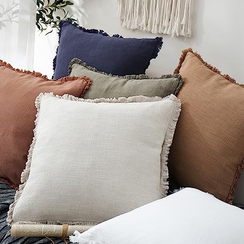 Foindtower Set of 2 Decorative Linen Fringe Throw Pillow Covers Cozy Boho Farmhouse Cushion Cover with Tassels Soft Accent...