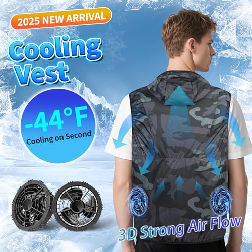 THOUSTA 12V Cooling Vest with 2 Fans, Air Conditioner Clothes with Hoodie, 360° Air Supply Cooling Jacket(NO BATTERY PACK)