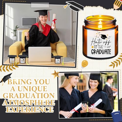 Conelist 12Pcs Graduation Scented Candles Gifts Set for Her Him Include 6 Pcs 7oz Jar Soy Wax Candles and 6 Pcs Mini Gradu...