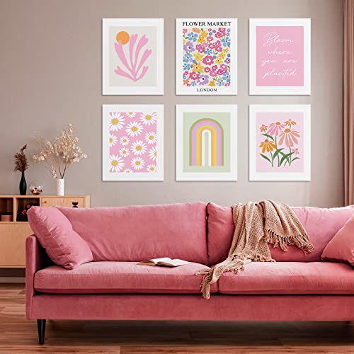 Habseligkeit Pink Danish Pastel Wall Decor for Girls Dorm, Boho Matisse Wall Art Prints, Flower Market Posters for Room De...