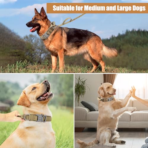 Tactical Dog Collar Leash Set, Adjustable Military Training Nylon Collar Dog Training with Control Handleand Metal Buckle,...