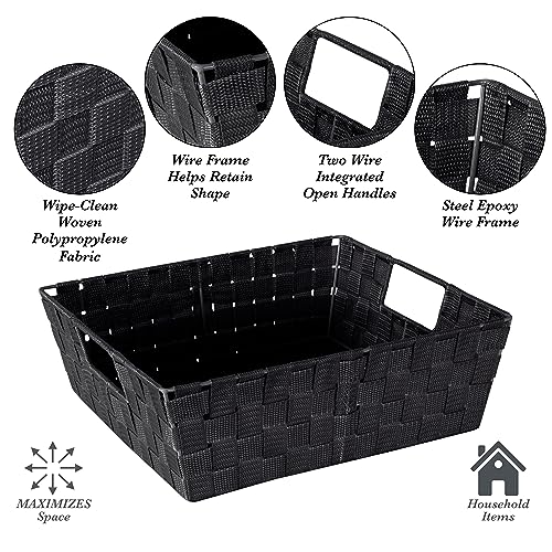 Simplify Large Shelf Woven Strap Tote | Decorative Storage Basket | Built in Handles | Organization | Closet | Bedroom | B...