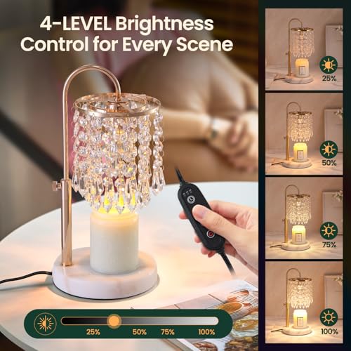 Candle Warmer Lamp with Timer Dimmer，2H/4H/8H Timer , Lamp Candle Warmer with Marble Base for Adjustable Height, Crystal W...