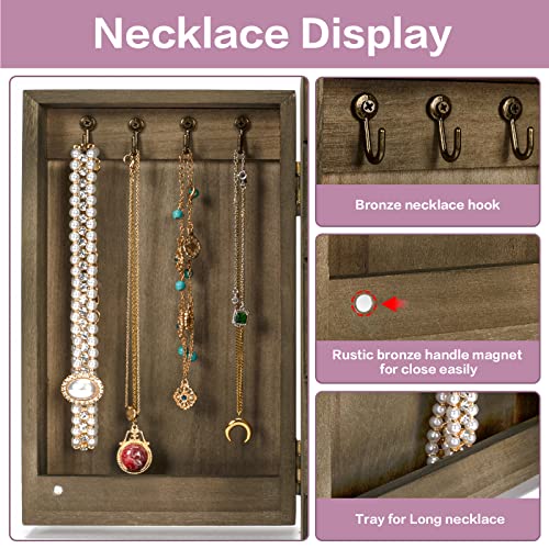 Meangood Jewelry Box Wood for Women, 5-Layer Large Organizer Box with Mirror & 4 Drawers for Rings, Earrings, Necklaces, V...