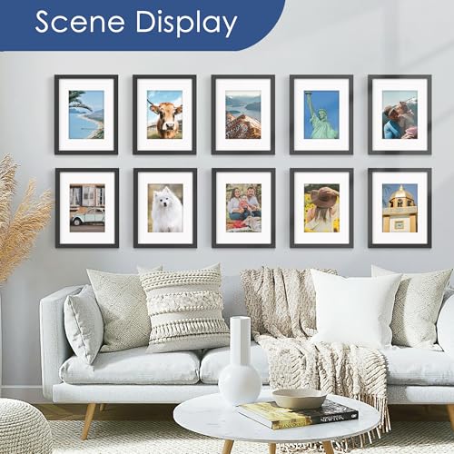 PEALSN 8.5 x 11 Picture Frame Set of 6, Display Pictures 6x8 with Mat or 8.5 x 11 without Mat for Wall Mounting Display, P...