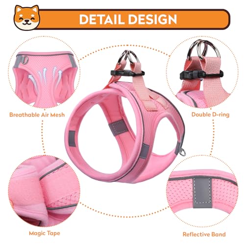 PWOD Dog Harness with Leash Set, No-Pull Step-in Reflective Pet Harness with 1 Leash Clips, Adjustable Soft Padded Easy Wa...