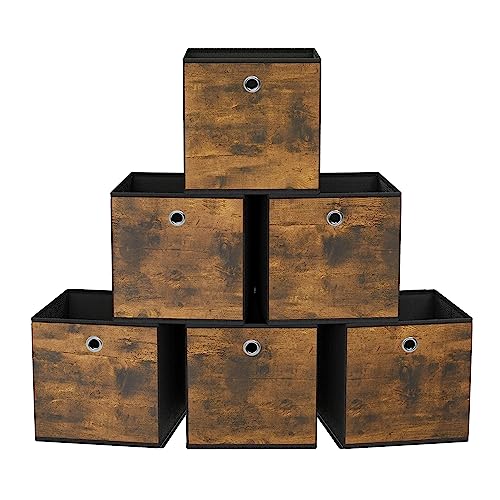 SONGMICS Storage Cubes, Set of 6 Storage Bins with Handles, Foldable Oxford Fabric and Non-Woven Fabric Storage Boxes, 10....