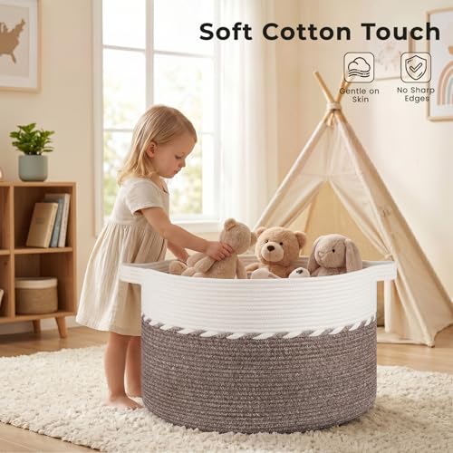OIAHOMY 90L Blanket Basket for Living Room, Large Basket 23" x 23" x 13" with Handle, Laundry Hamper for Blankets, Pillow...