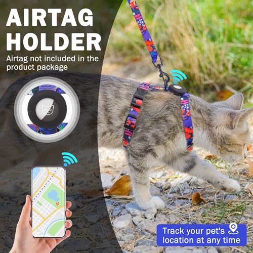 SCENEREAL Cat Harness and Leash Set Escape Proof with Airtag Holder, Reflective Pet Harnesses for Walking, Adjustable Kitt...