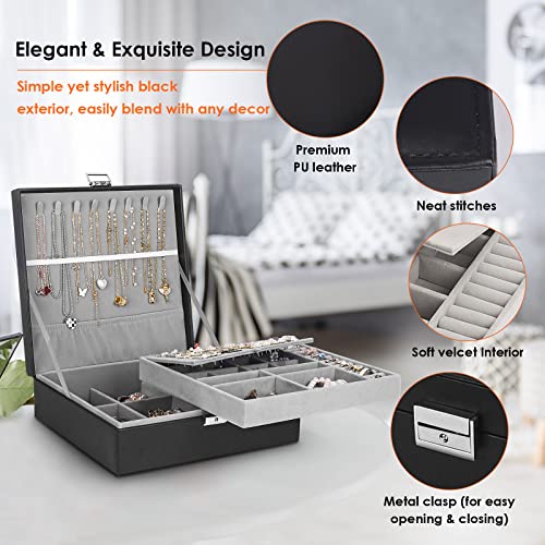 Jewelry Box, Jewelry Boxes for Women & Men with PU Leather, 2 Layer Large Jewelry Organizer Storage Case with Lock, for Ne...