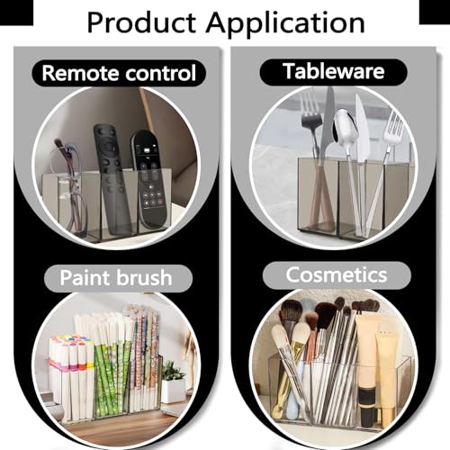 BangBoom 2 Pack Clear Makeup Brush Holder, 3 Compartment Plastic Pen Organizer, Acrylic Silverware Caddy for Storage Desk ...