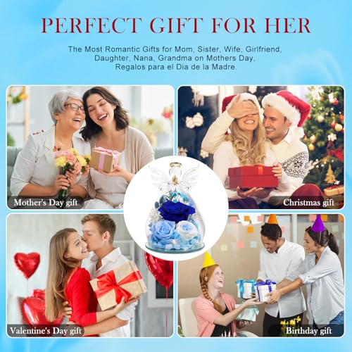 FIACO Gifts for Women Birthday Preserved Rose Forever Flower in Glass Angel Figurines Fresh Flowers for Delivery Prime for...