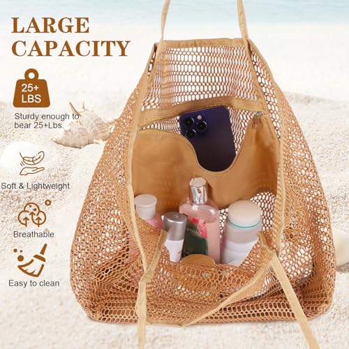 Viwnrxta 4pcs Beach Bags for Women,Nylon Mesh Summer Travel Tote Bag with Large Inner Zipper Pocket