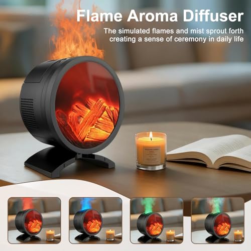 Fireplace Flame Oil Diffuser with Speaker & 260mL Fire Oil Diffuser,Essential Oil Diffuser 5 Color Fire Aroma Diffuser Aro...