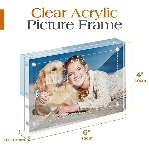 TWING 3 Pack 4 x 6 Acrylic Frame,Acrylic Picture Frames Horizontal Magnet Double Sided 4x6 Picture Frame,10+10MM Thick Cle...