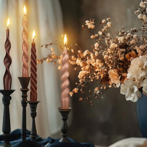 Nuanchu 4 Pcs Twisted Taper Candles Wax Unscented Smokeless Spiral Swirl Candlesticks for Wedding Holiday Dinner Party Hom...