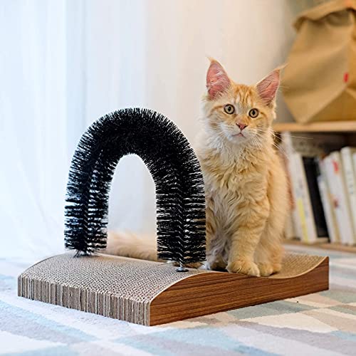FUKUMARU Cat Self Groomer, 2.0 Version Cat Arch Face Scratcher with Scratcher Pad, Cats Back Grooming Massager Toy Brush f...