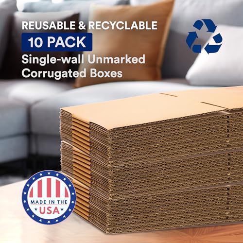 BOX USA Moving Boxes Medium 18"L x 14"W x 12"H 10-Pack | Corrugated Cardboard Box for Shipping, Mailing, Packing, Packagin...
