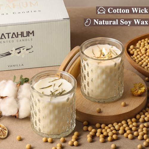 MATAHUM 2 Pack Vanilla Scented Candles for Home Decor, 6.5oz Natural Soy Wax Aromatherapy Jar Candles, Vanilla Candle for ...
