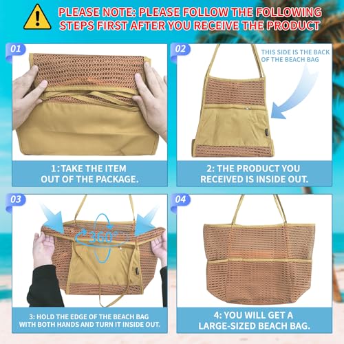 Tainehs Beach Bag - Mesh Tote Bag Beach Vacation Clothes for Women Pool Bag for Travel Pool Family Cruise Essentials 2026