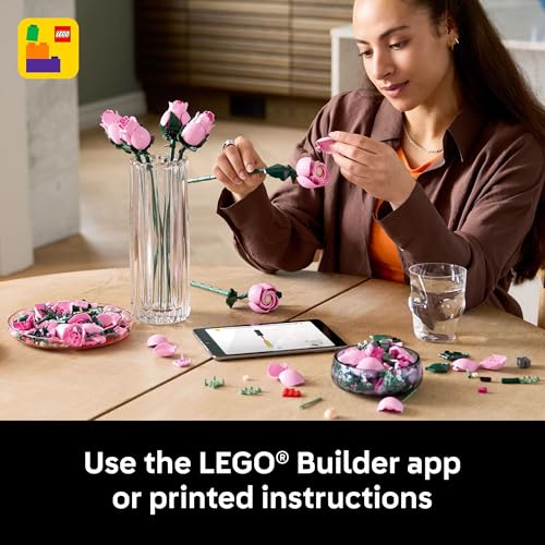 LEGO Botanicals Bouquet of Pink Roses Artificial Flowers - Building Blocks for Adults, Ages 18+ - Gifts for Birthdays for ...