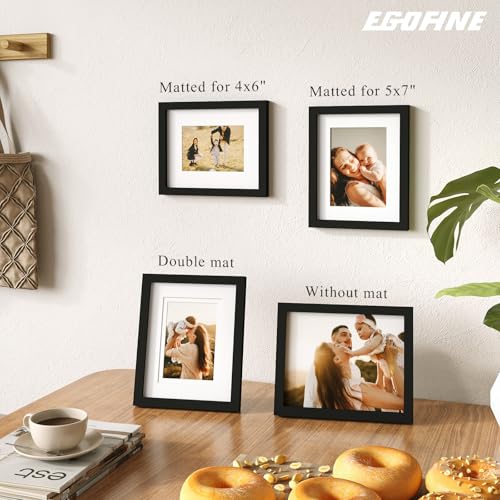 Egofine 8x10 Picture Frames Set of 4, Made of Solid Wood Covered by Plexiglass 4x6 and 5x7 with Mat or 8x10 without Mat, f...