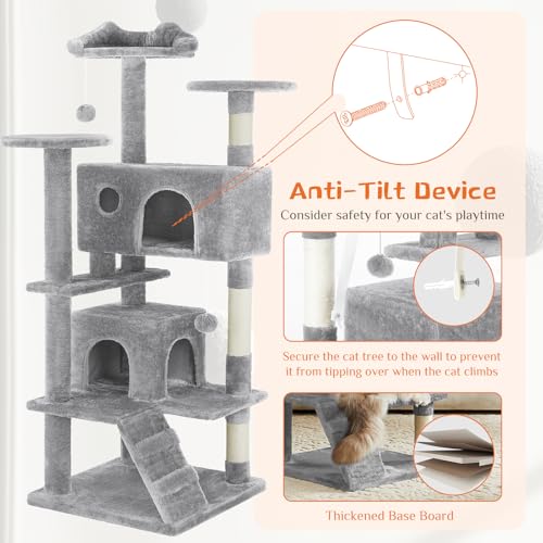 Sweetcrispy 54 Inch Cat Tree Tower, Multi-Level Tower with Cat Scratching Post, Indoor Cat Condo with Climbing Ladder, Plu...