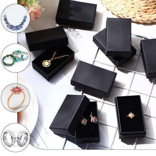 Batiyeer Black Cardboard Jewelry Gift Boxes 3.2 x 2 x 1 Inch Small Jewelry Boxes Packaging Earring Kraft Boxes with Lids (...