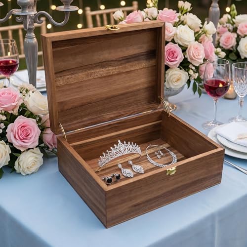 LuckyZoo77 Wooden Keepsake Box with Hinged Lid, Solid Acacia Wood Storage Box with Golden Latch, Large Memory Treasure Box...