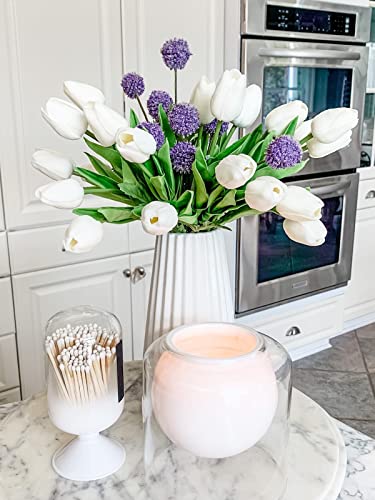 Beferr White Tulips Artificial Flowers 18Pcs Faux Silk Tulip Real Touch Tulip Fake Flowers Bouquets Arrangements for Mothe...