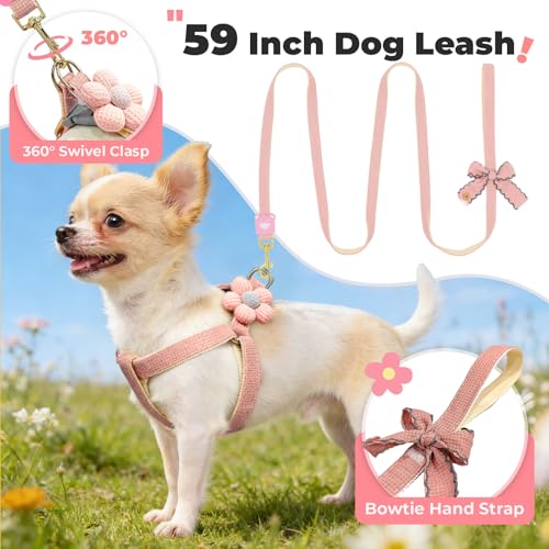 PETCARE Cute Flower Dog Harness and Bowtie Leash Set Easy Walk Puppy Dog Halter Harnesses for Small Dogs Girl Step in Dogs...