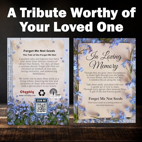 50pc Blue Premium Pre-Filled Forget Me Not Seeds Packets Favors for Funerals, Funeral Decorations, Celebration of Life Dec...