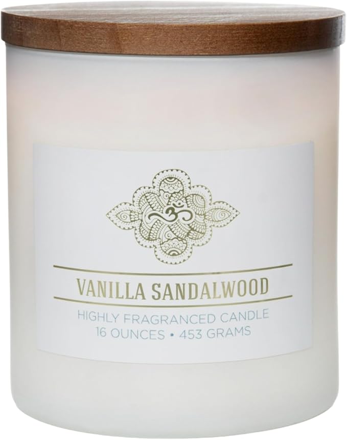 Carolina Vanilla Sandalwood Scented Candle, 16 oz Wellness Relaxing Aromatherapy Candle, 2 Wick White Jar Soy Blend Wax, C...