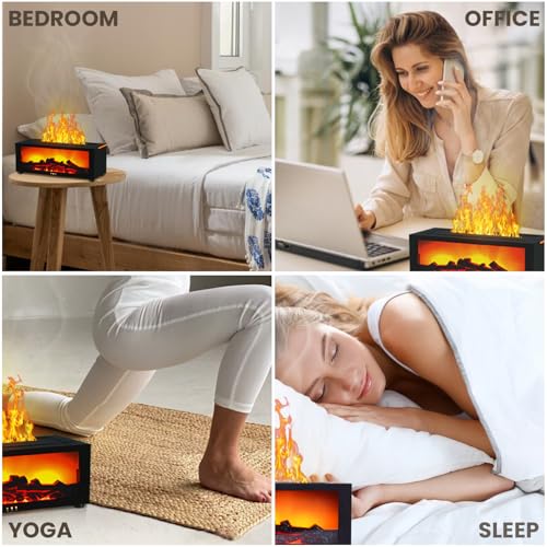 Fireplace Humidifier Diffuser, 7 Colors Flame Diffuser for Essential Oils, Fire Aroma Diffuser with Remote, Ultrasonic Air...