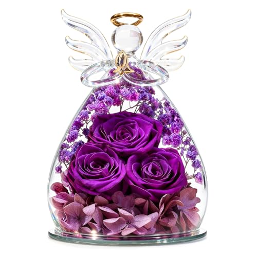 Beferr Mothers Day Mom Birthday Gifts for Women, Fresh Flowers for Delivery Forever Preserved Rose in Glass Angel Figurin...