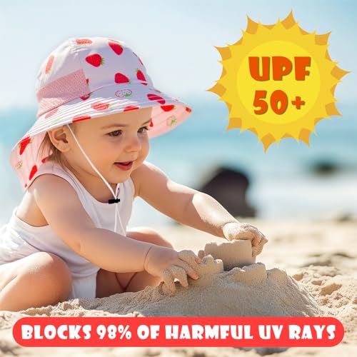 Toddler Baby Sun Hat Kids Summer Beach Essentials Adjustable Beach Hats with Bucket Wide Brim for Boys Girls Age 0-14 Years