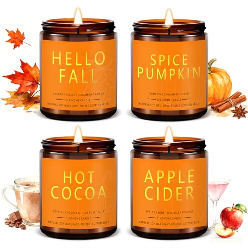 Fall Candles Set | 4 Pack Candles for Home Scented Natural Soy Wax, Autumn Gifts Set for Women Men, Fall Fragrance of Hell...