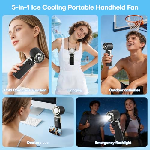 SSWind 6000mAh Portable Handheld Fan with Ice Cooling, 199 Levels Stepless Speed, 20H Long Battery Life, 20000RPM Turbo Fa...