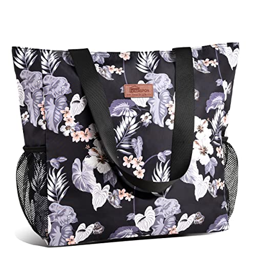 Buringer Large Waterproof Beach Bag for Women Sandproof Tote Bag with Zipper and Pockets Pool Bag for Travel Gym Vacation
